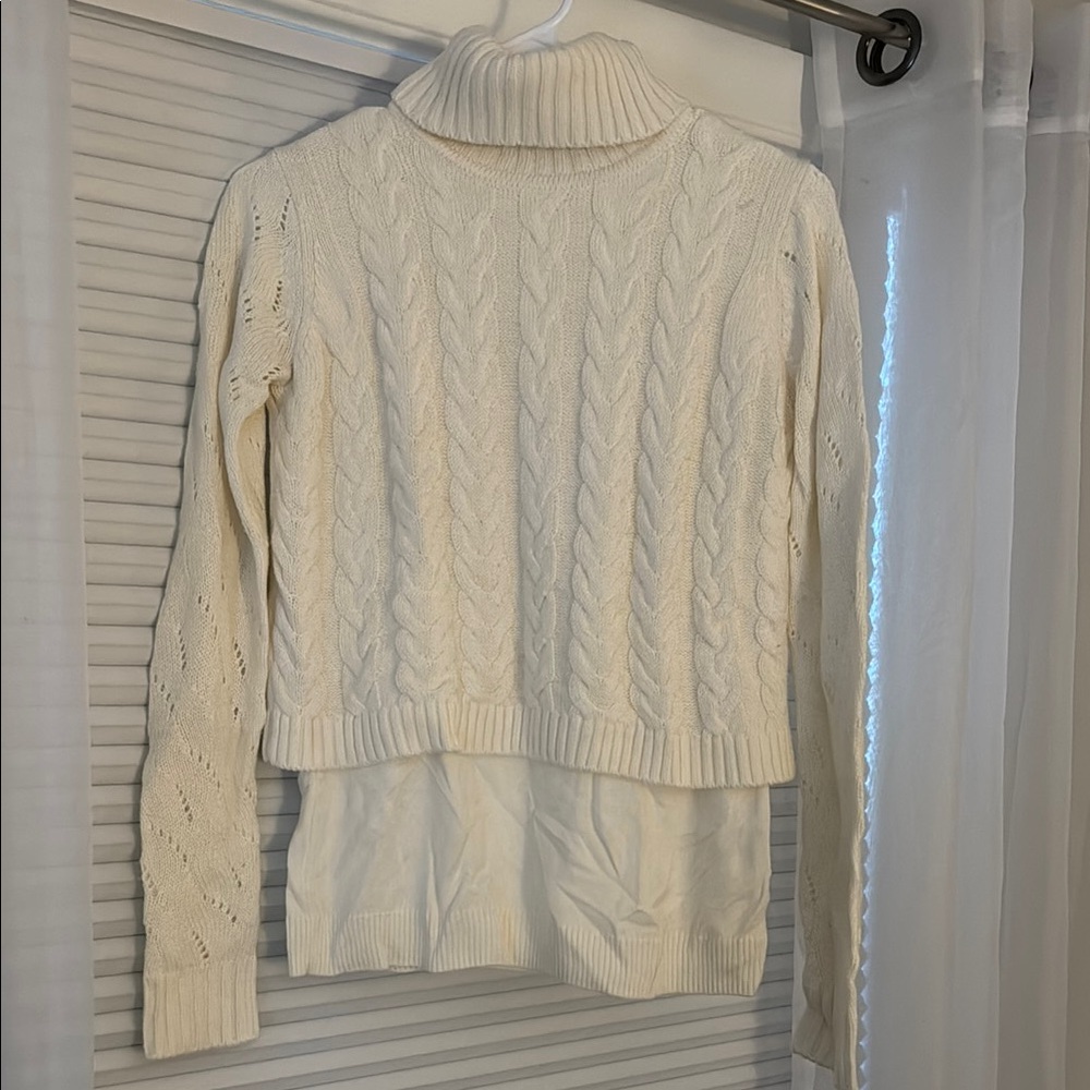 Calvin Klein Cream Cowl Neck Cable Knit Sweater